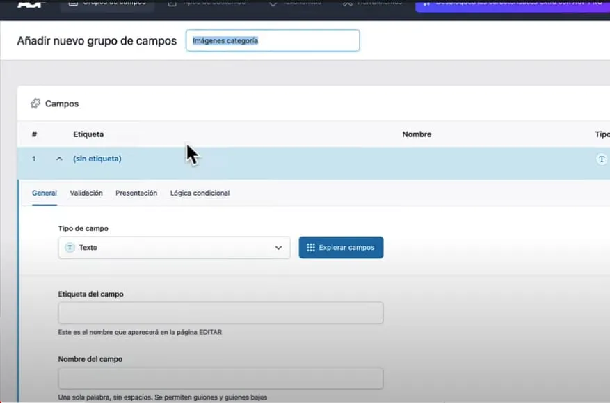 Nombre del grupo en ACF