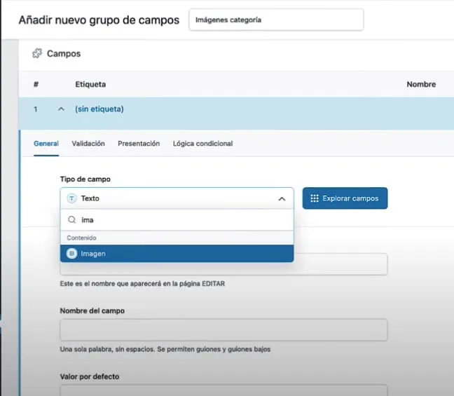 Tipo de campo en ACF