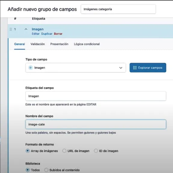 Etiqueta de campo en ACF