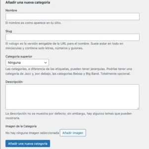 Añadir categorías modificada en WordPress