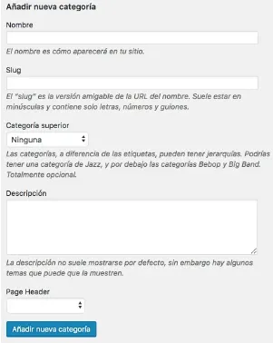 Añadir categorías en WordPress