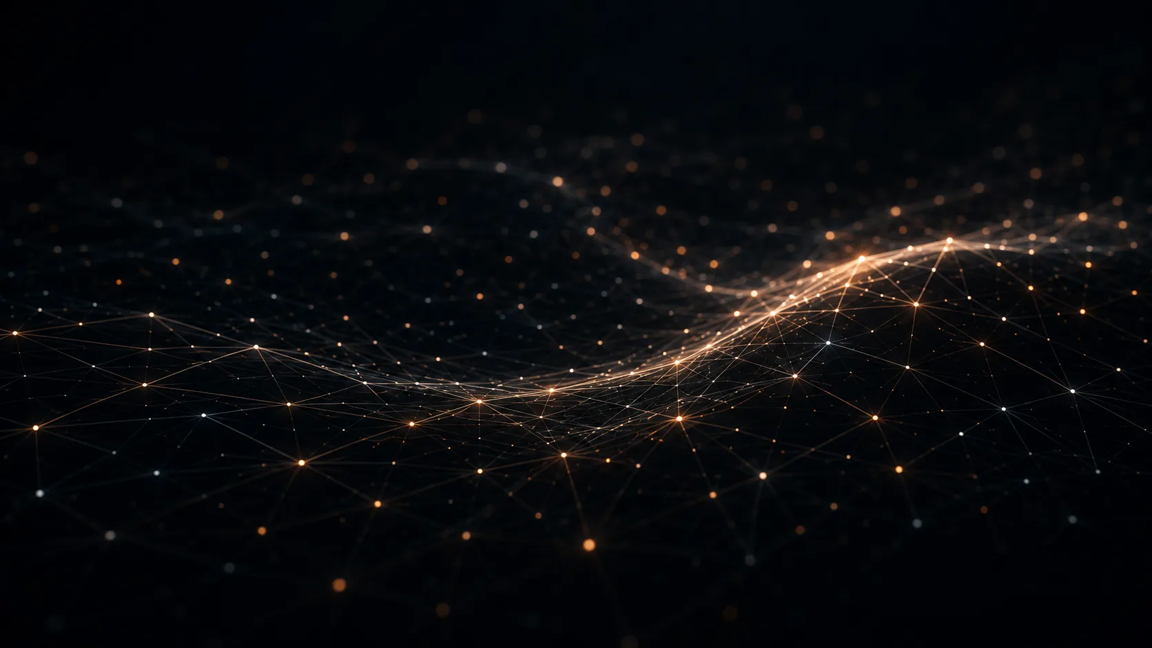 Red de conexiones y datos iluminada sobre una superficie oscura